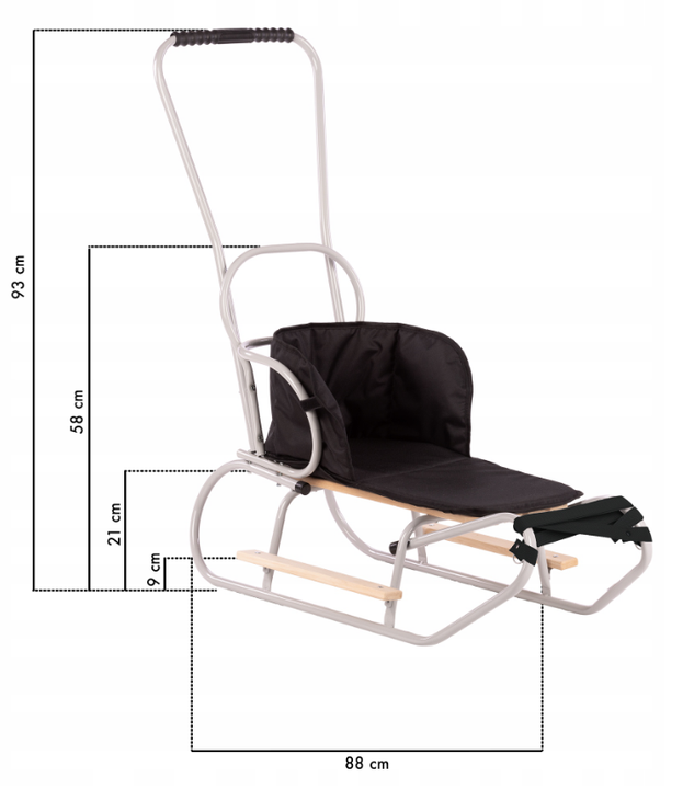 Solidne sanki z materacem oparcie pchacz podnóżek Light Grey