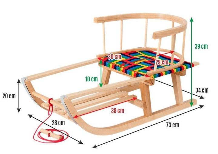 Sanki Drewniane z Oparciem Parciane Siedzisko HIT